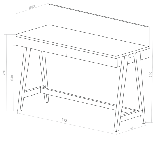 LUKA Writing Desk 110x50cm with Drawer Oak / Dark Grey