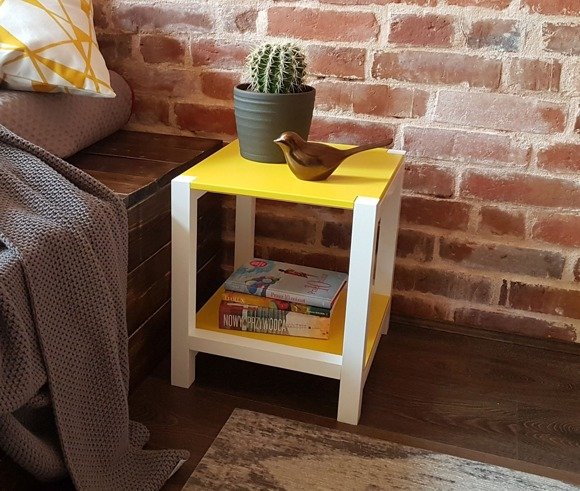 TRIVENTI Bedside Table Stool - Yellow / White Legs